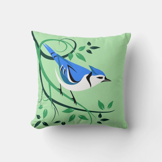 Coussin Oiseau De Jay Bleu Perché Sur Une Branche D'Arbre (Recto)