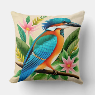 Coussin Oiseau de martin-pêcheur coloré perché sur la bran