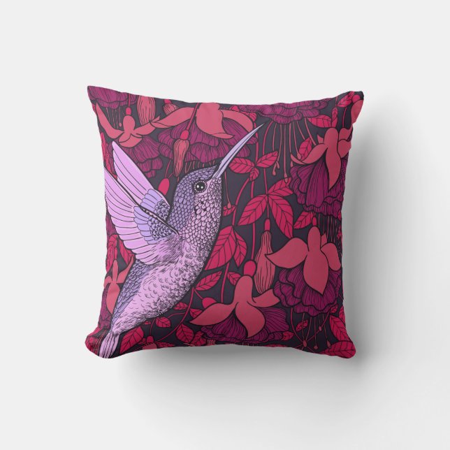 Coussin Oiseau-de-mer et violette de fuchsia (Recto)