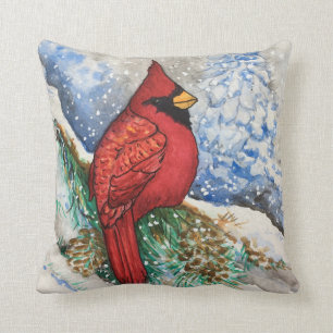Coussin Oiseau de Noël du Cardinal Rouge de Woodland
