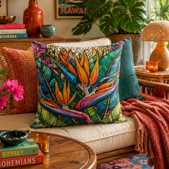 Coussin oiseau de paradis de style vitrail (Créateur téléchargé)