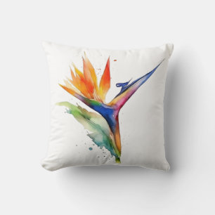 Coussin Oiseau de paradis fleur exotique aquarelle lumineu