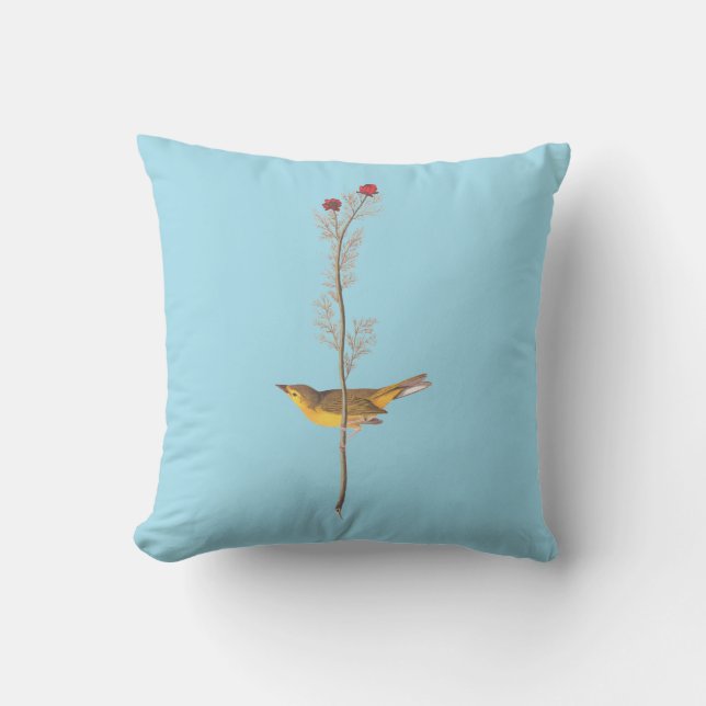 Coussin Oiseau de Paruline à capuchon Audubon sur Fleur ro (Recto)