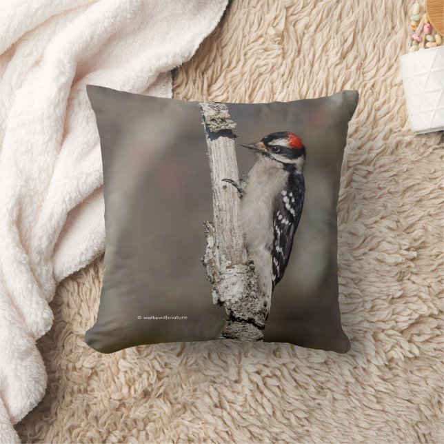 Coussin Oiseau de Pic Downy à la Branche (Couverture)