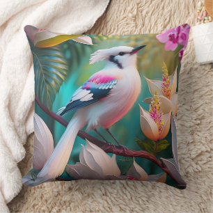 Coussin Oiseau d'Imaginaire tacheté blanc crêpé