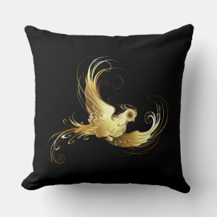 Coussin Oiseau d'or sur Arrière - plan noir