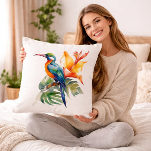 Coussin Oiseau du Paradis, fleur phantasy coloré