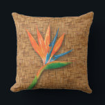 Coussin Oiseau du Paradis Motif en osier tissé<br><div class="desc">Un oiseau exotique d'aquarelle de paradis fleurit sur un motif tressé en osier présenté sur ces élégants coussins extérieurs d'été. CORRESPONDRE des articles dans notre magasin.</div>