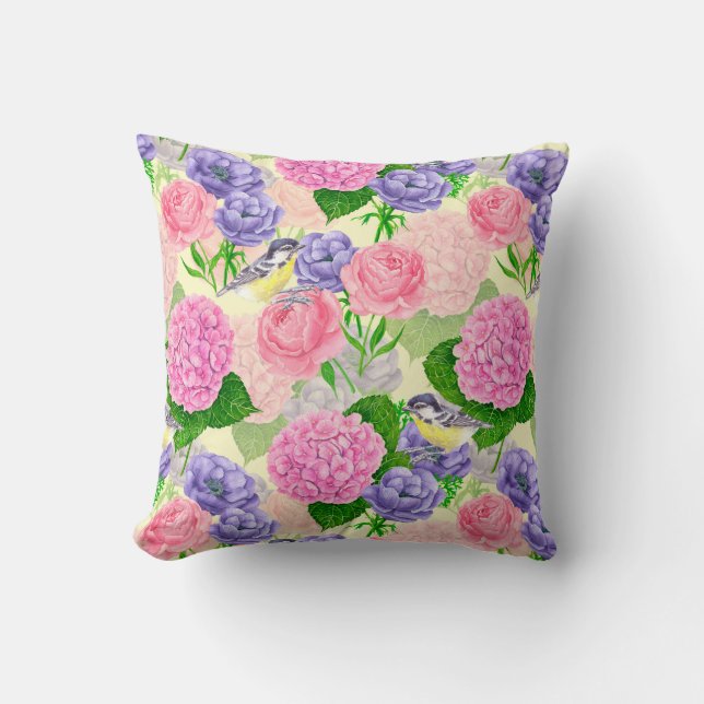 Coussin Oiseau et fleurs (Recto)