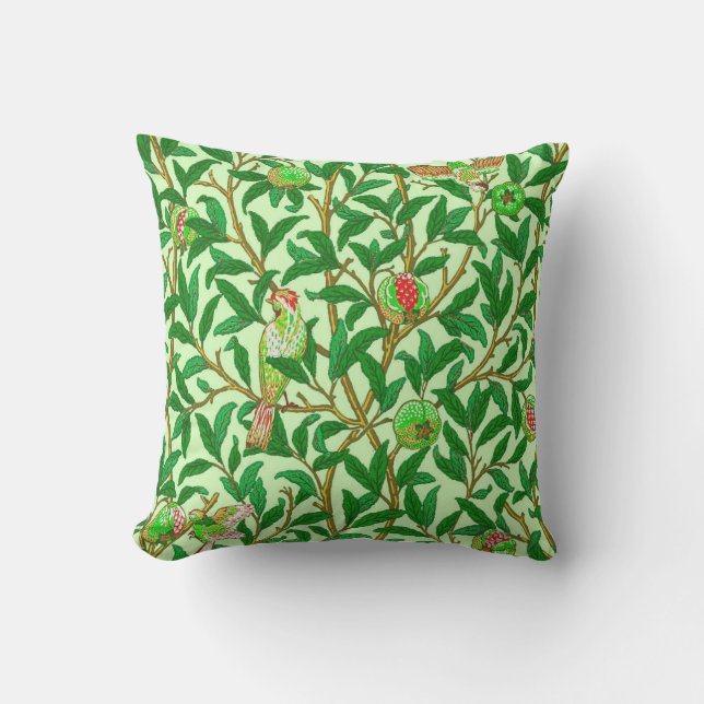 Coussin Oiseau et grenade Art Nouveau, Vert citron (Recto)
