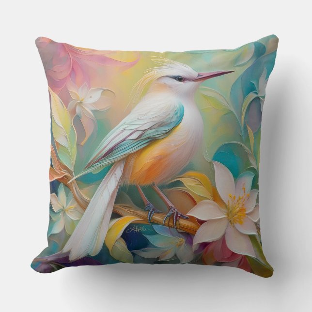 Coussin Oiseau Fantastique à Dos Doré Touffu (Recto)