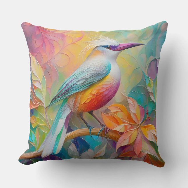 Coussin Oiseau Fantastique à Sein Rose et Bec Rose (Recto)