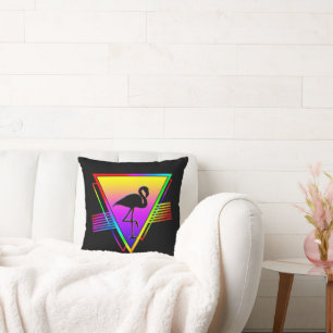 Coussin Oiseau Flamant Rose Moderne Arc-en-Ciel Rétro Colo