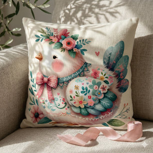 Coussin Oiseau folklorique floral au charme Pastel Boho