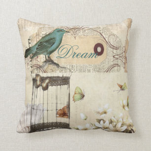 Coussin oiseau français vintage moderne de cage à oiseau