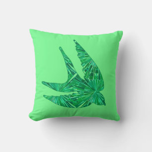 Coussin Oiseau géométrique moderne, Jade et vert émeraude