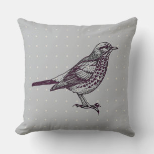 Coussin OISEAU GRAY vintage DESIGN OISEAU Rétro Lisse Orei