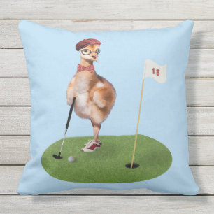Coussin Oiseau humoristique jouant au golf
