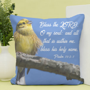 Coussin Oiseau Jaune Bénissez le Seigneur O mon âme Écritu