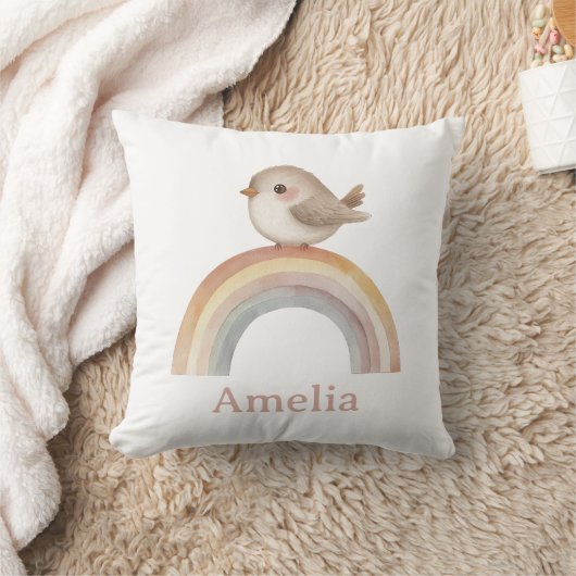 Coussin Oiseau mignon Sur Un Arc En Ciel Boho Avec Nourrit (Couverture)