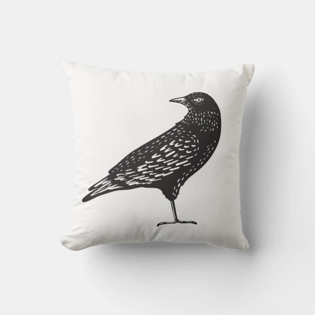 Coussin Oiseau noir illustratif Halloween de corneille (Recto)