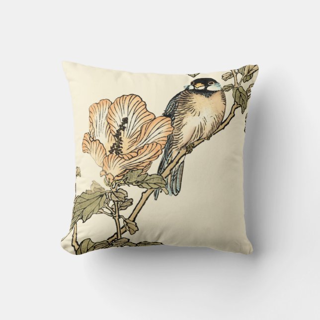 Coussin Oiseau oriental perché sur la branche (Recto)