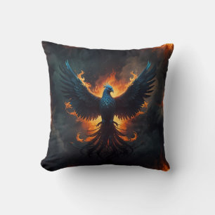 Coussin Oiseau phénix s'élevant avec des flammes