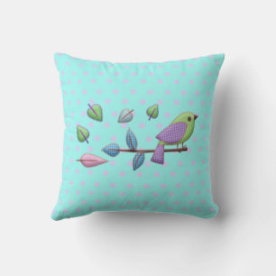 Coussin Oiseau plaid avec En vichy points bleu rose Feuill