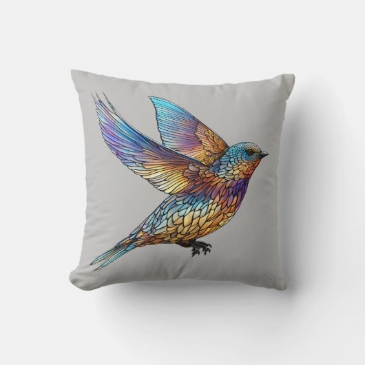 Coussin Oiseau rapide multicolore "aviateur gracieux" (Recto)