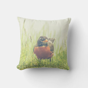 Coussin Oiseau Robin américain Oiseau extérieur Jeu d'orei