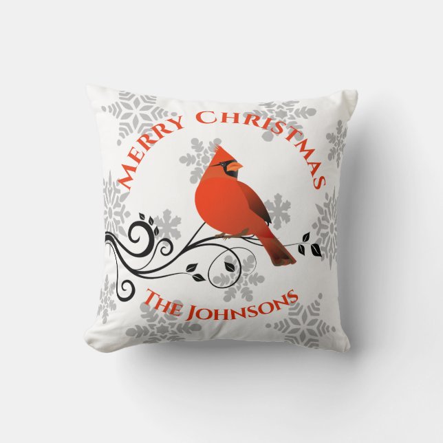 Coussin Oiseau rouge cardinal de Noël (Recto)
