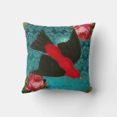 COUSSIN OISEAU ROUGE NOIR, ROSES ROSES ROSES ROSES AQUA BL (Verso)