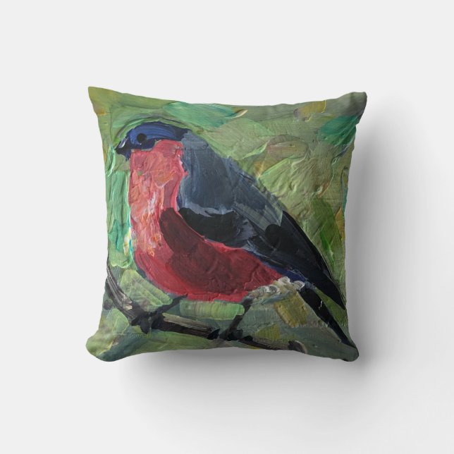 Coussin Oiseau rouge, peinture  (Recto)