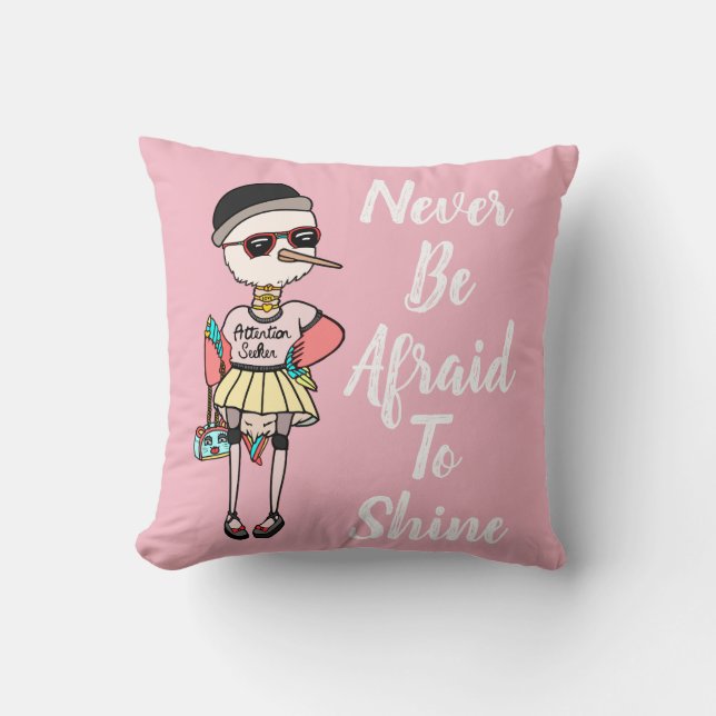 Coussin Oiseau séché rose mignon avec une citation inspira (Recto)