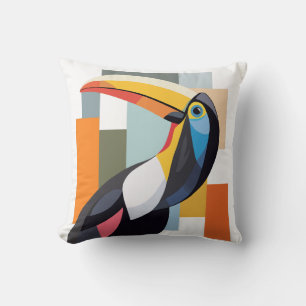 Coussin Oiseau Toucan aux couleurs géométriques