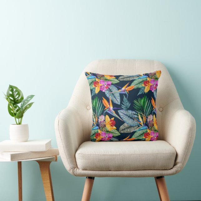 Coussin Oiseau Tropical De Paradis Et Orchidée (Chaise)