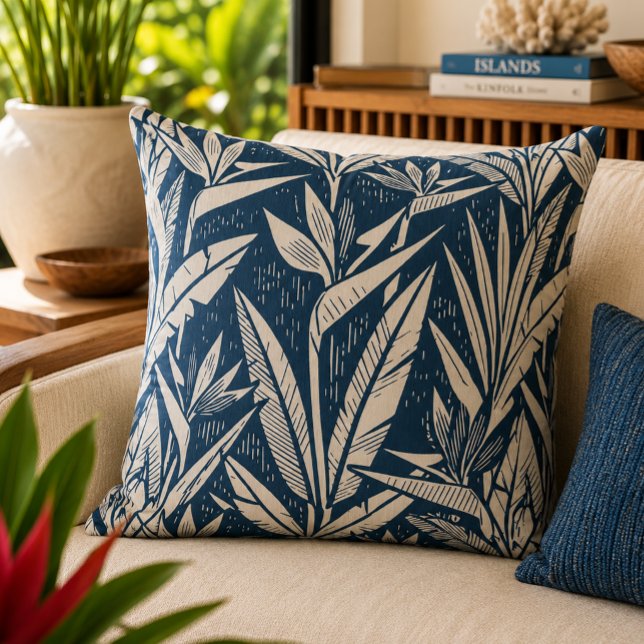 Coussin Oiseau tropical de Paradis Linogravure (Créateur téléchargé)