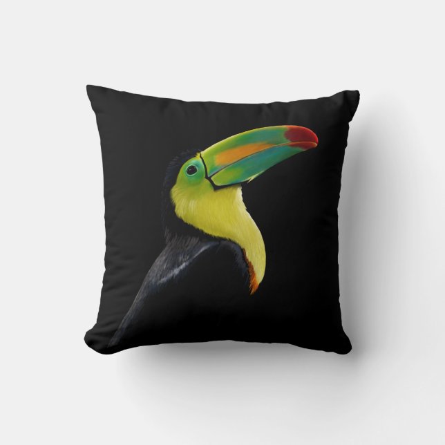 Coussin Oiseau tropical Noir Jaune Vert Toucan (Recto)