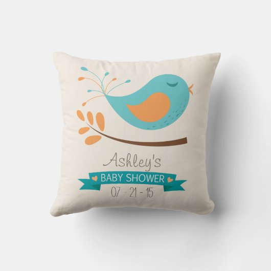 Coussin Oiseau turquoise et orange sur Baby shower de bran (Verso)