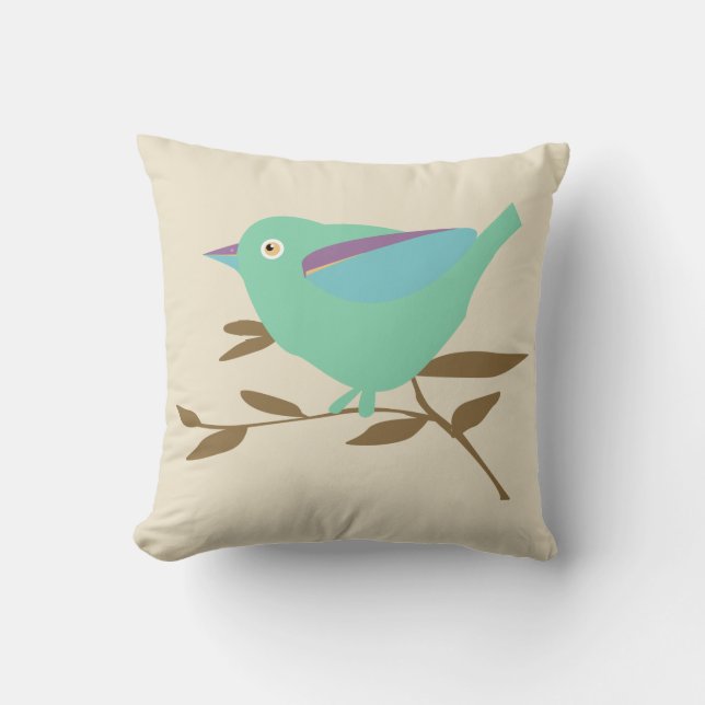 Coussin Oiseau vert menthe (Recto)