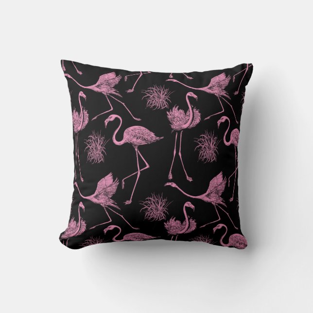 Coussin Oiseaux abstraits : motif de mode monochrome (Recto)