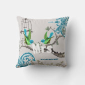 Coussin Oiseaux Amoureux Cage à Oiseaux Sarcelle et Verte (Verso)