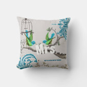 Coussin Oiseaux Amoureux Cage à Oiseaux Sarcelle et Verte (Recto)