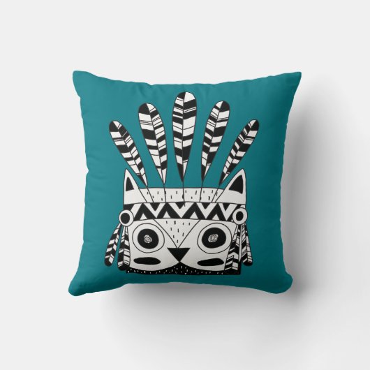 Coussin Oiseaux Animaux Chouette tribale blanche noire Jet (Verso)