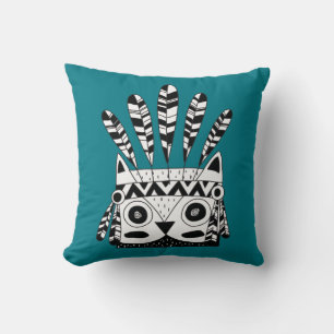 Coussin Oiseaux Animaux Chouette tribale blanche noire Jet