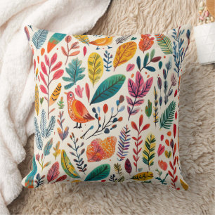 Coussin Oiseaux aquarelle boho – Inspiré de la nature arti