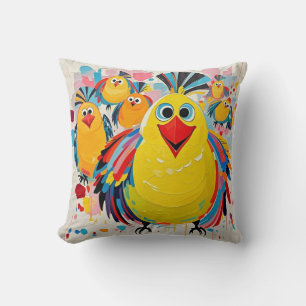 Coussin Oiseaux art coloré abstrait gros géant mignon drôl
