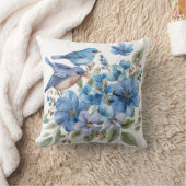 Coussin Oiseaux bleus aquarelle florales botaniques (Couverture)