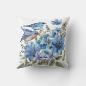 Coussin Oiseaux bleus aquarelle florales botaniques (Verso)