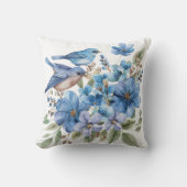 Coussin Oiseaux bleus aquarelle florales botaniques (Recto)